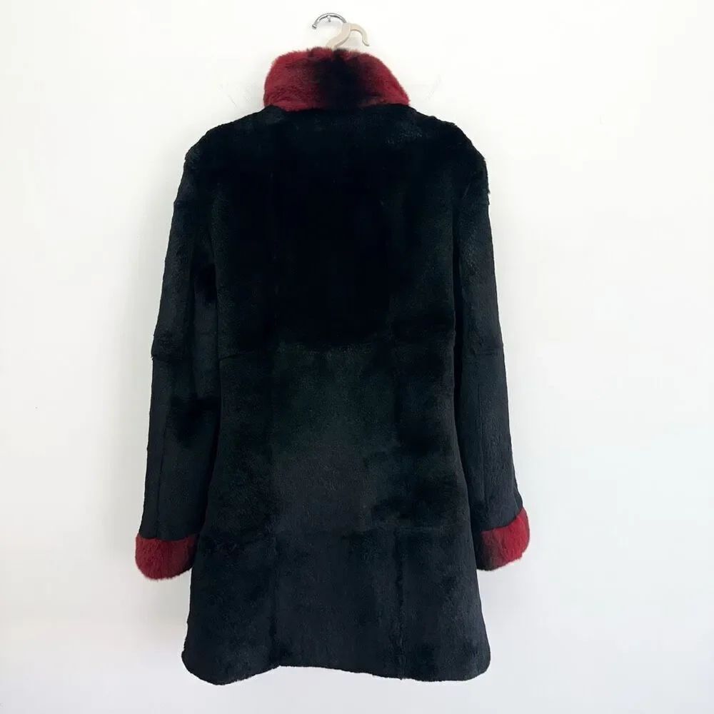 Overland Reversible Women’s Black Rabbit Burgundy Red Rex Rabbit Trim Collar Cuf — image 6 of 8
